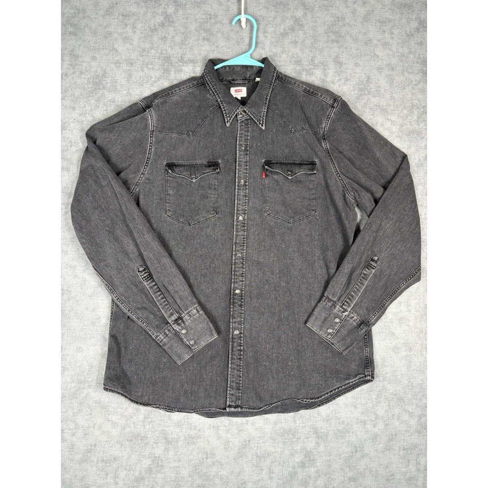 Levis Cone Denim Western Shirt Mens XL Black Pearl Snap Long Sleeve Cowboy
